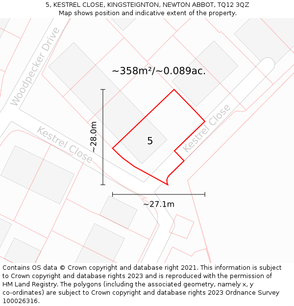 5, KESTREL CLOSE, KINGSTEIGNTON, NEWTON ABBOT, TQ12 3QZ: Plot and title map