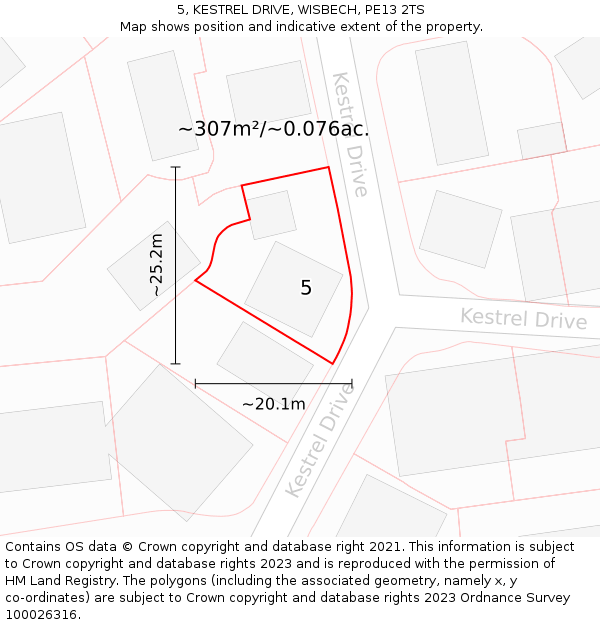 5, KESTREL DRIVE, WISBECH, PE13 2TS: Plot and title map
