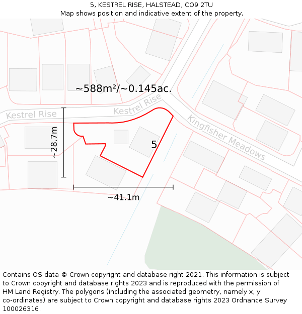 5, KESTREL RISE, HALSTEAD, CO9 2TU: Plot and title map
