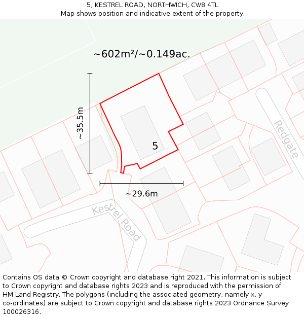 5, KESTREL ROAD, NORTHWICH, CW8 4TL: Plot and title map