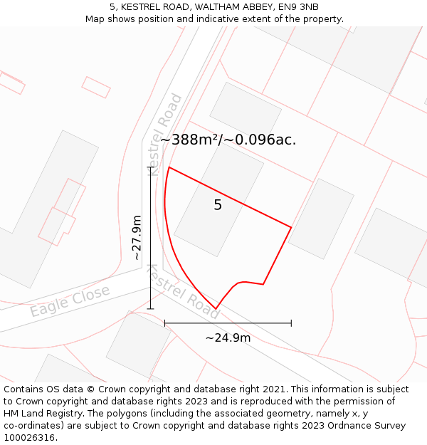 5, KESTREL ROAD, WALTHAM ABBEY, EN9 3NB: Plot and title map