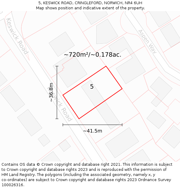 5, KESWICK ROAD, CRINGLEFORD, NORWICH, NR4 6UH: Plot and title map