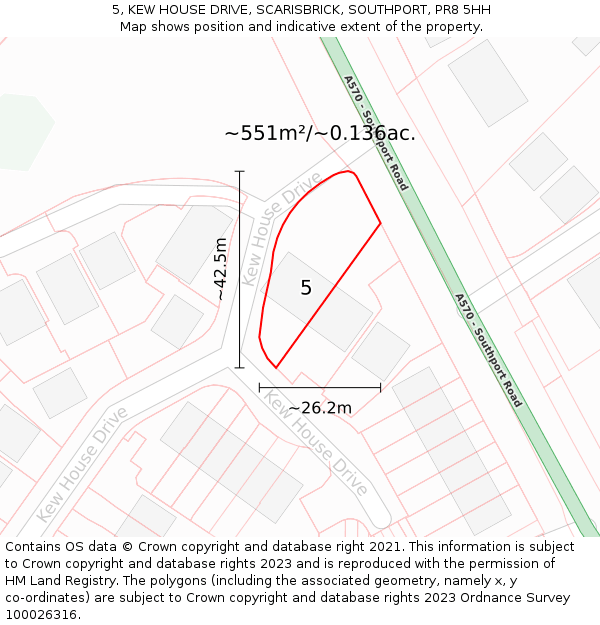 5, KEW HOUSE DRIVE, SCARISBRICK, SOUTHPORT, PR8 5HH: Plot and title map