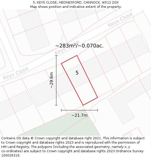 5, KEYS CLOSE, HEDNESFORD, CANNOCK, WS12 2GX: Plot and title map