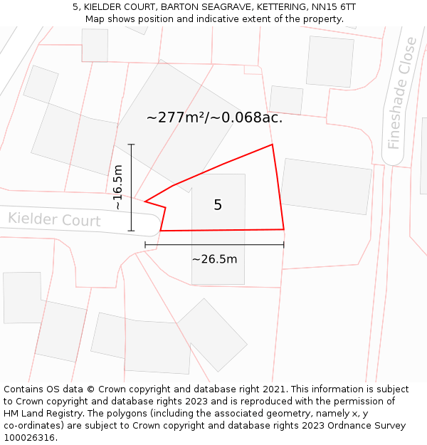 5, KIELDER COURT, BARTON SEAGRAVE, KETTERING, NN15 6TT: Plot and title map