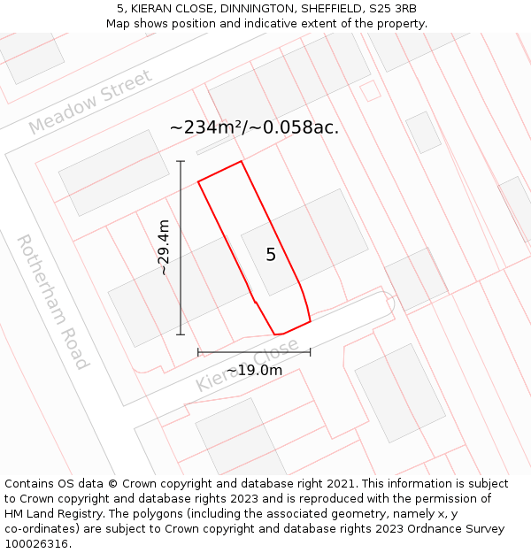 5, KIERAN CLOSE, DINNINGTON, SHEFFIELD, S25 3RB: Plot and title map
