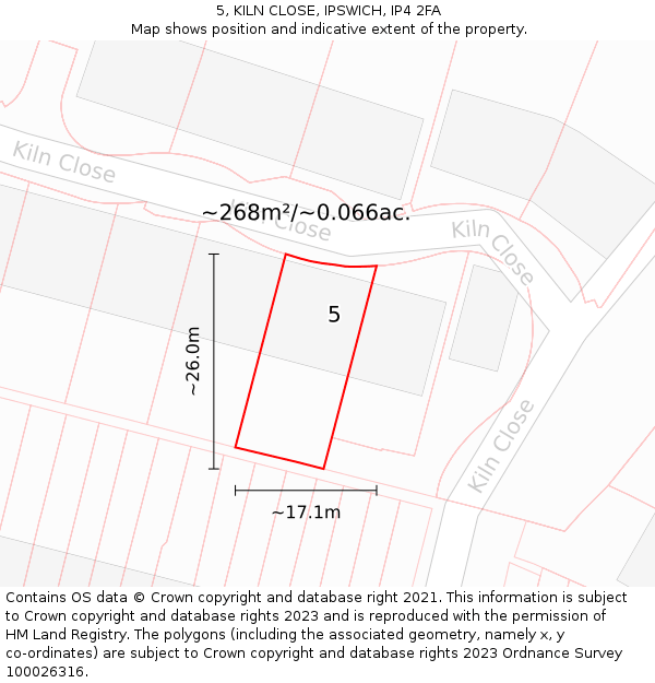 5, KILN CLOSE, IPSWICH, IP4 2FA: Plot and title map