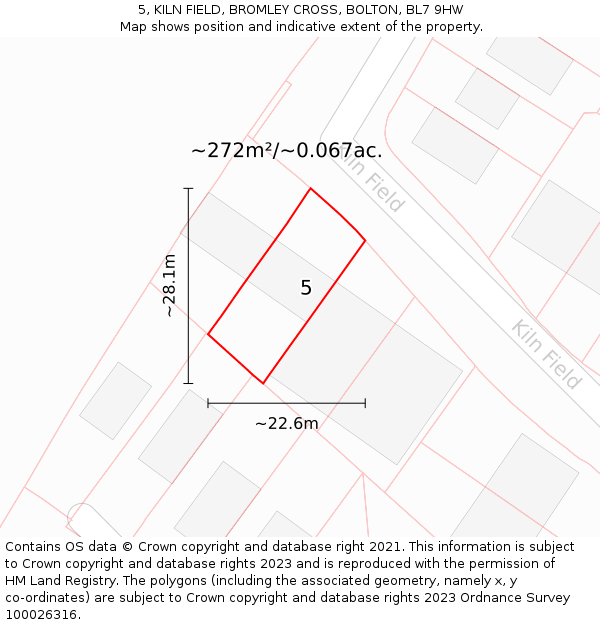 5, KILN FIELD, BROMLEY CROSS, BOLTON, BL7 9HW: Plot and title map