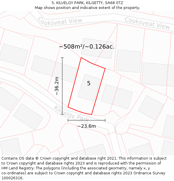 5, KILVELGY PARK, KILGETTY, SA68 0TZ: Plot and title map