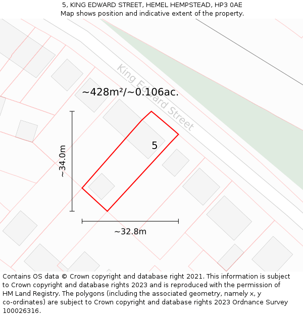 5, KING EDWARD STREET, HEMEL HEMPSTEAD, HP3 0AE: Plot and title map
