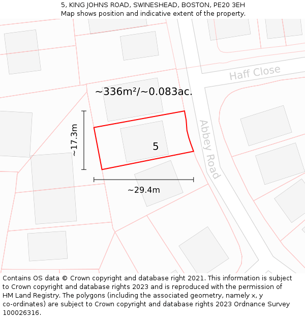 5, KING JOHNS ROAD, SWINESHEAD, BOSTON, PE20 3EH: Plot and title map