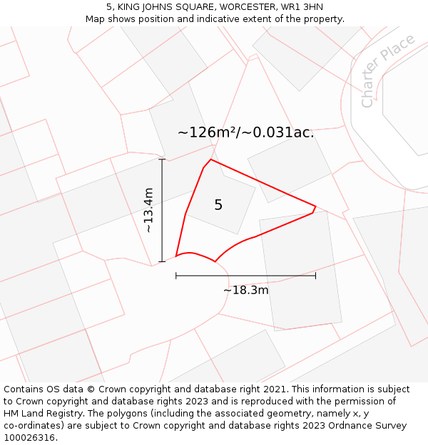 5, KING JOHNS SQUARE, WORCESTER, WR1 3HN: Plot and title map