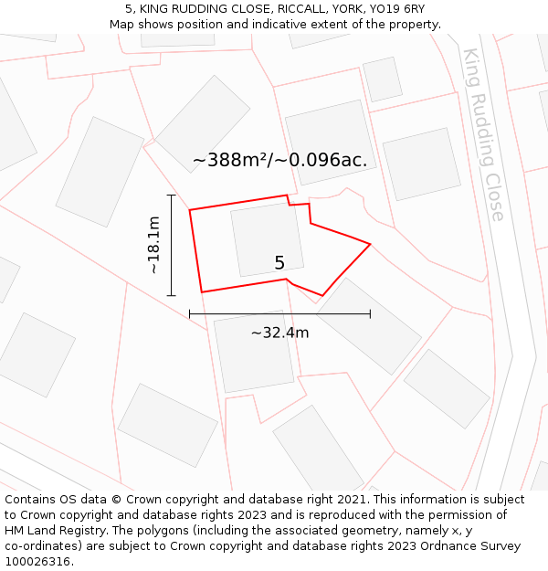 5, KING RUDDING CLOSE, RICCALL, YORK, YO19 6RY: Plot and title map