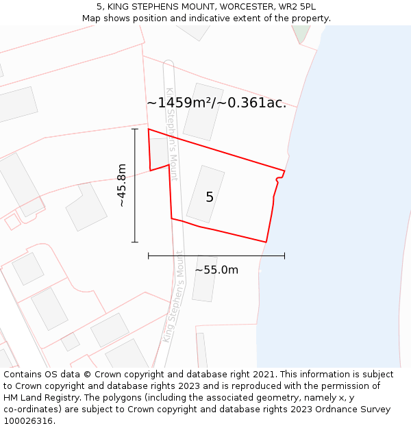 5, KING STEPHENS MOUNT, WORCESTER, WR2 5PL: Plot and title map