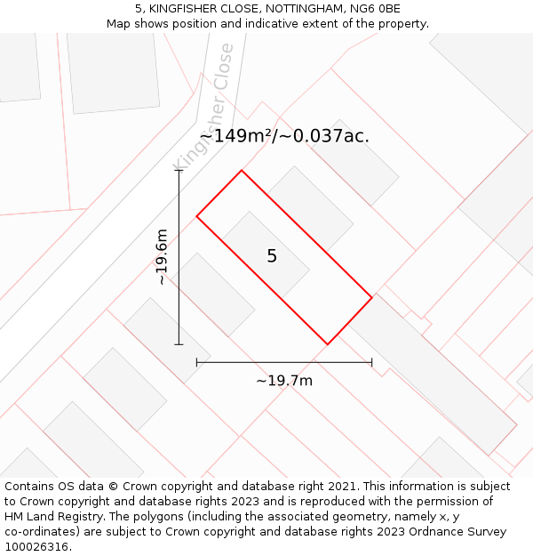 5, KINGFISHER CLOSE, NOTTINGHAM, NG6 0BE: Plot and title map