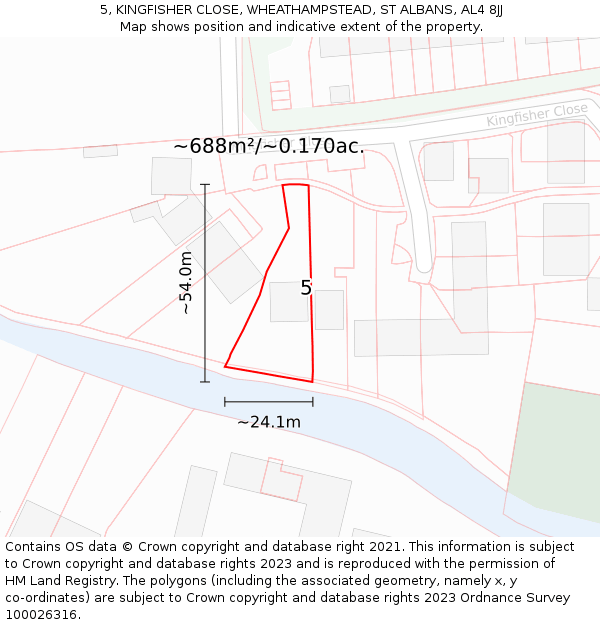 5, KINGFISHER CLOSE, WHEATHAMPSTEAD, ST ALBANS, AL4 8JJ: Plot and title map