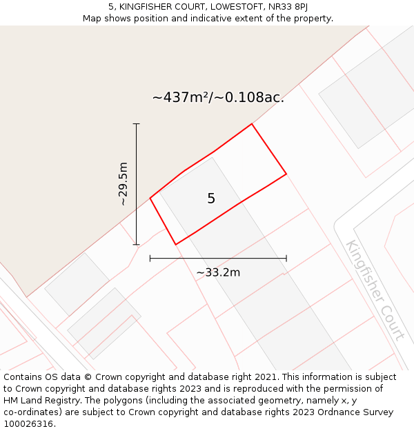 5, KINGFISHER COURT, LOWESTOFT, NR33 8PJ: Plot and title map