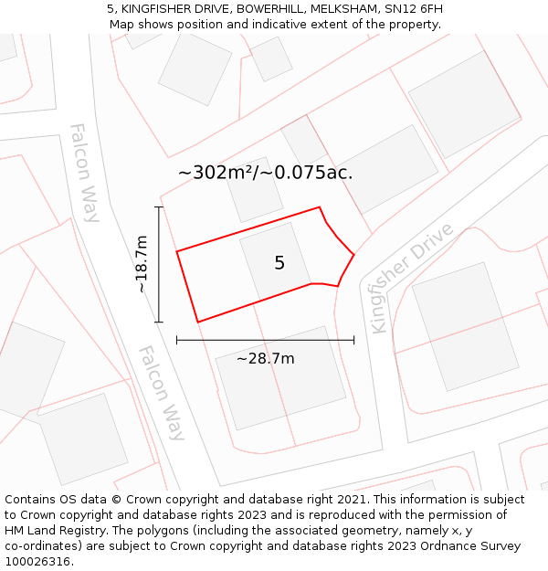 5, KINGFISHER DRIVE, BOWERHILL, MELKSHAM, SN12 6FH: Plot and title map