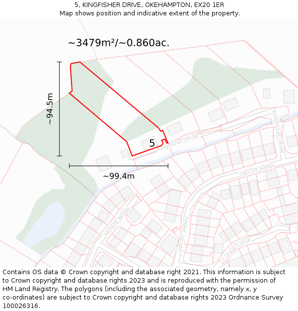 5, KINGFISHER DRIVE, OKEHAMPTON, EX20 1ER: Plot and title map