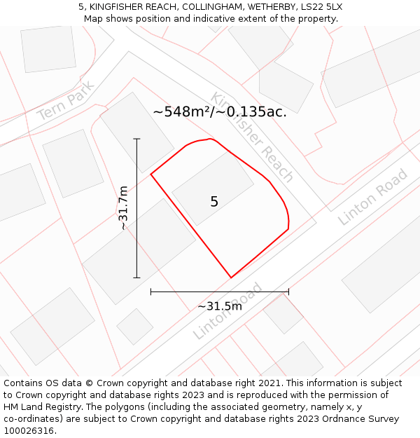 5, KINGFISHER REACH, COLLINGHAM, WETHERBY, LS22 5LX: Plot and title map