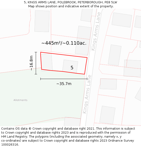 5, KINGS ARMS LANE, POLEBROOK, PETERBOROUGH, PE8 5LW: Plot and title map