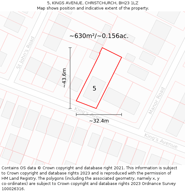 5, KINGS AVENUE, CHRISTCHURCH, BH23 1LZ: Plot and title map