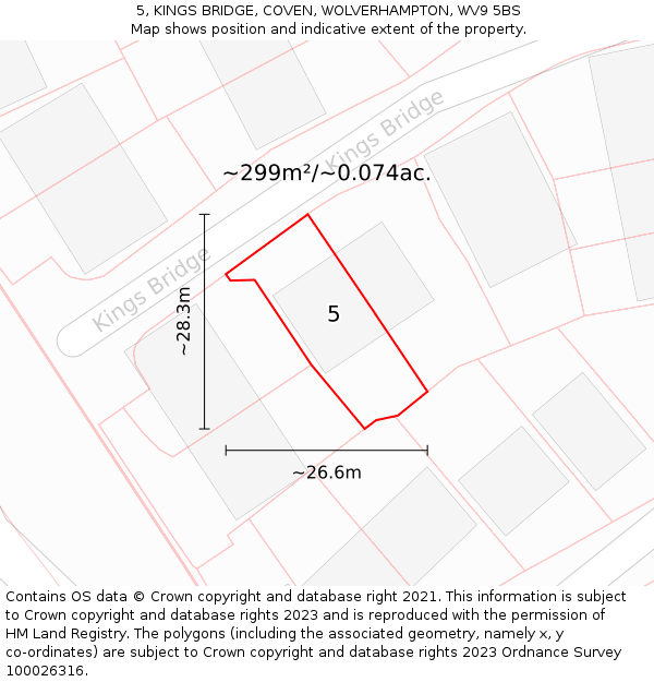 5, KINGS BRIDGE, COVEN, WOLVERHAMPTON, WV9 5BS: Plot and title map