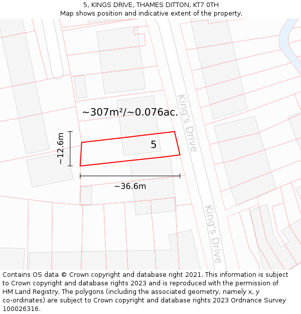 5, KINGS DRIVE, THAMES DITTON, KT7 0TH: Plot and title map