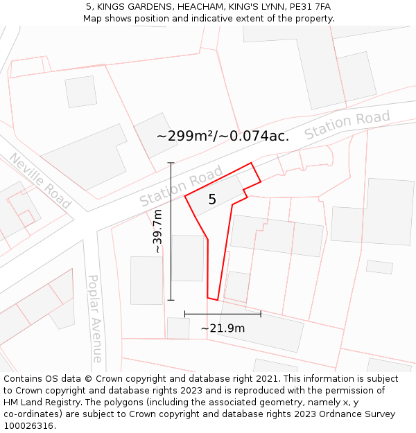 5, KINGS GARDENS, HEACHAM, KING'S LYNN, PE31 7FA: Plot and title map