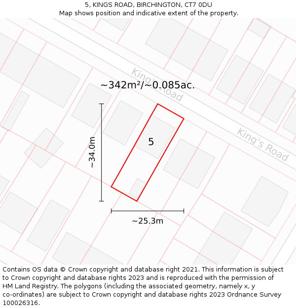 5, KINGS ROAD, BIRCHINGTON, CT7 0DU: Plot and title map