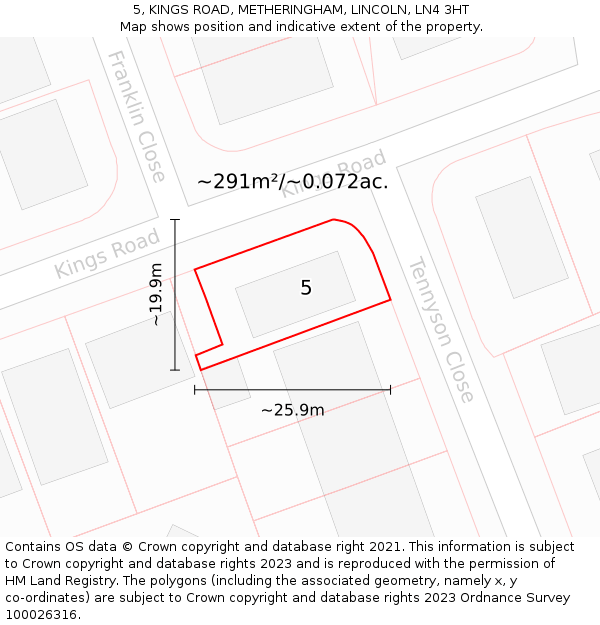 5, KINGS ROAD, METHERINGHAM, LINCOLN, LN4 3HT: Plot and title map