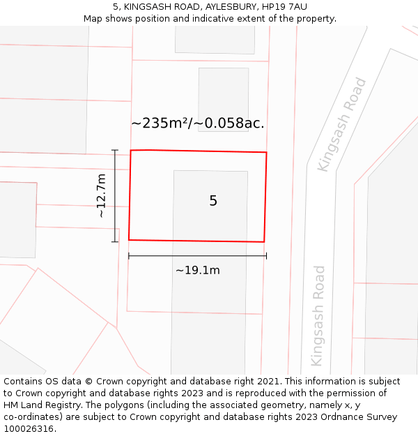 5, KINGSASH ROAD, AYLESBURY, HP19 7AU: Plot and title map