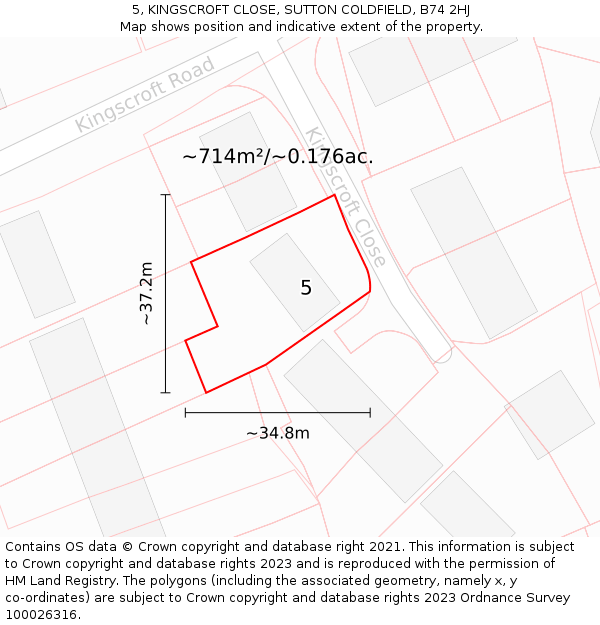 5, KINGSCROFT CLOSE, SUTTON COLDFIELD, B74 2HJ: Plot and title map