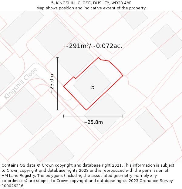 5, KINGSHILL CLOSE, BUSHEY, WD23 4AF: Plot and title map