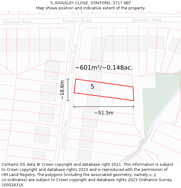5, KINGSLEY CLOSE, STAFFORD, ST17 9BT: Plot and title map