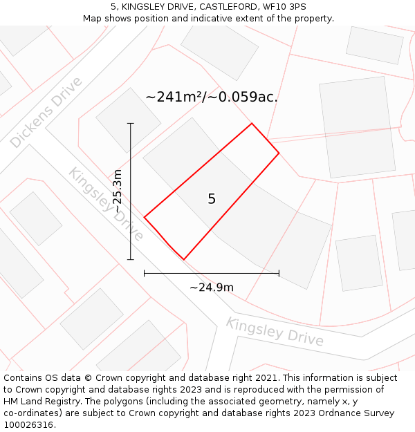 5, KINGSLEY DRIVE, CASTLEFORD, WF10 3PS: Plot and title map