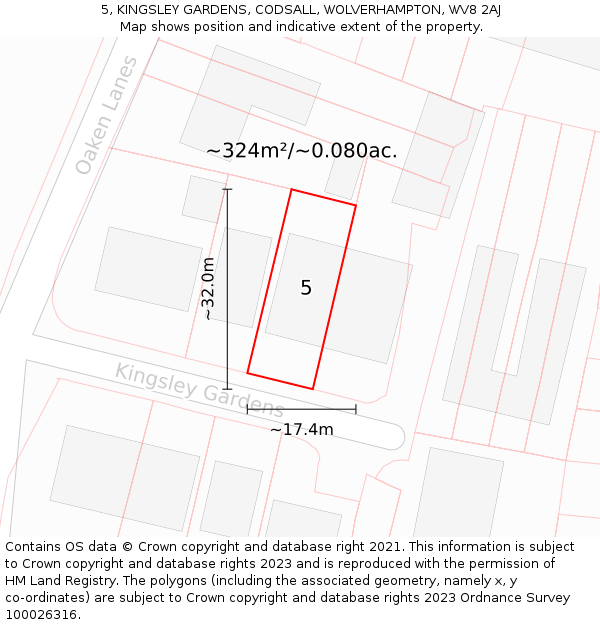 5, KINGSLEY GARDENS, CODSALL, WOLVERHAMPTON, WV8 2AJ: Plot and title map
