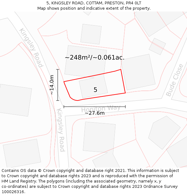 5, KINGSLEY ROAD, COTTAM, PRESTON, PR4 0LT: Plot and title map