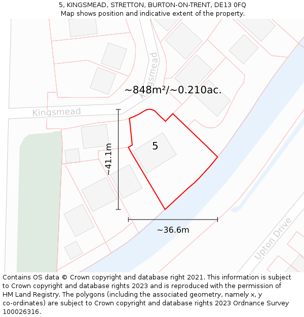 5, KINGSMEAD, STRETTON, BURTON-ON-TRENT, DE13 0FQ: Plot and title map