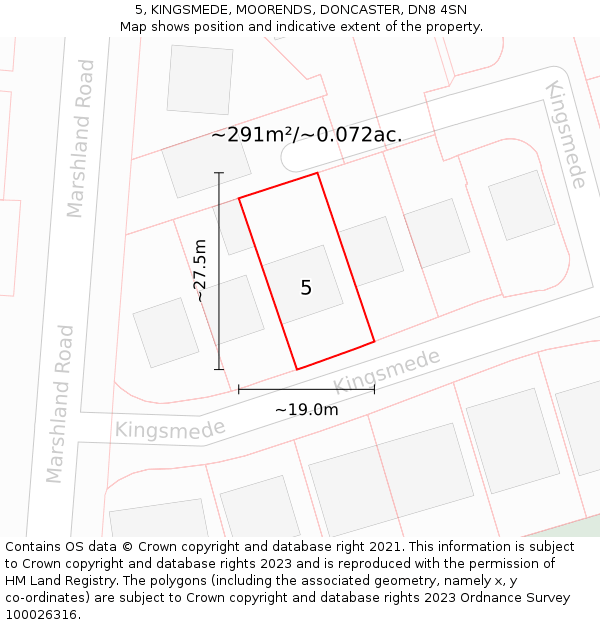 5, KINGSMEDE, MOORENDS, DONCASTER, DN8 4SN: Plot and title map