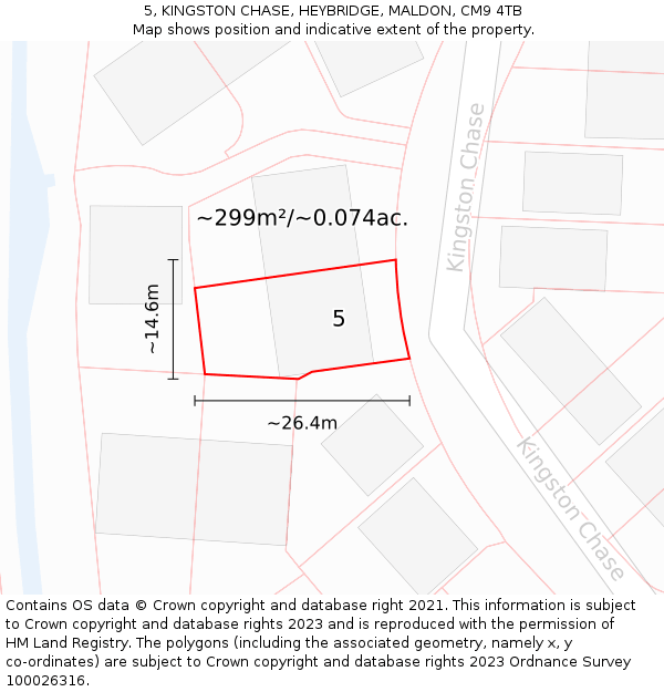 5, KINGSTON CHASE, HEYBRIDGE, MALDON, CM9 4TB: Plot and title map