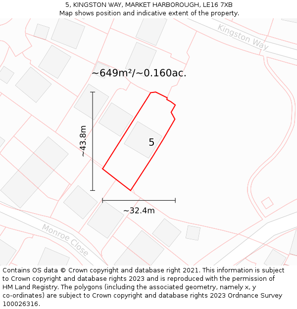 5, KINGSTON WAY, MARKET HARBOROUGH, LE16 7XB: Plot and title map