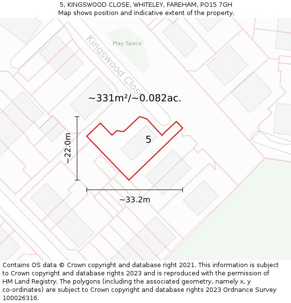 5, KINGSWOOD CLOSE, WHITELEY, FAREHAM, PO15 7GH: Plot and title map