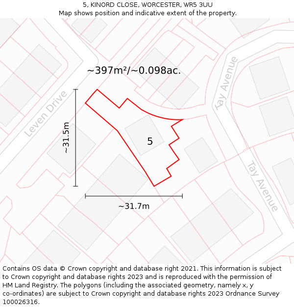 5, KINORD CLOSE, WORCESTER, WR5 3UU: Plot and title map