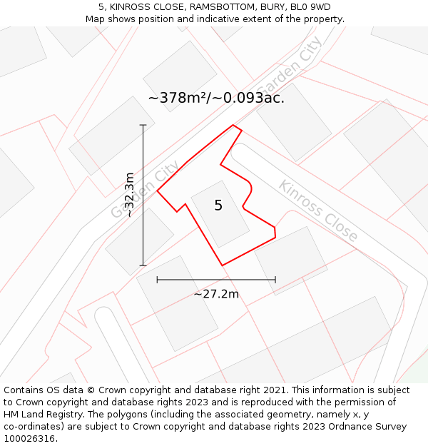 5, KINROSS CLOSE, RAMSBOTTOM, BURY, BL0 9WD: Plot and title map
