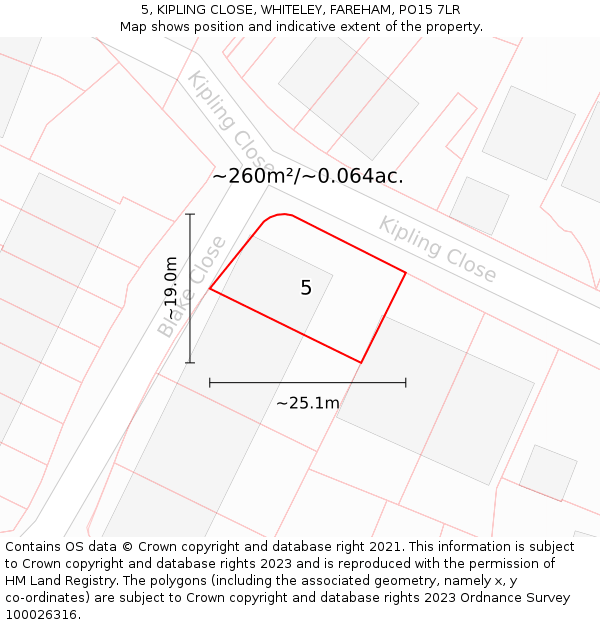 5, KIPLING CLOSE, WHITELEY, FAREHAM, PO15 7LR: Plot and title map