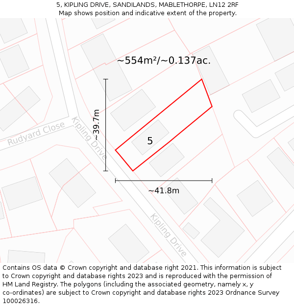 5, KIPLING DRIVE, SANDILANDS, MABLETHORPE, LN12 2RF: Plot and title map