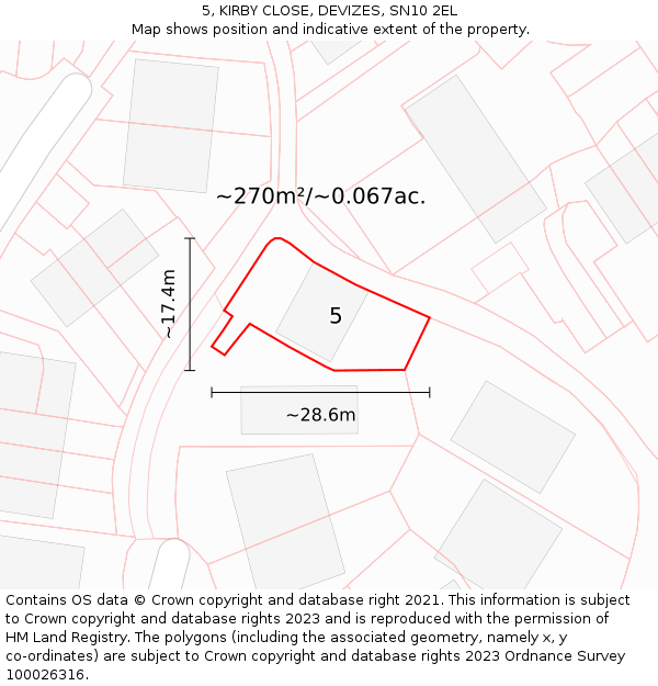 5, KIRBY CLOSE, DEVIZES, SN10 2EL: Plot and title map
