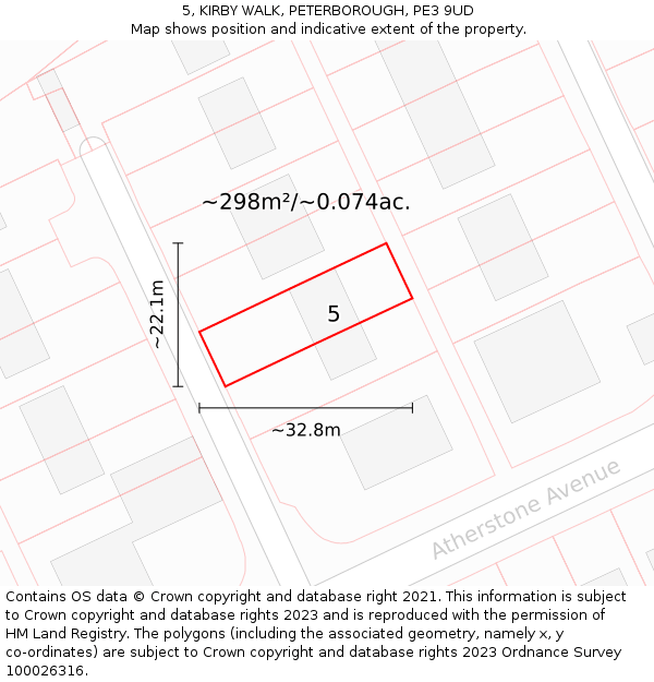 5, KIRBY WALK, PETERBOROUGH, PE3 9UD: Plot and title map