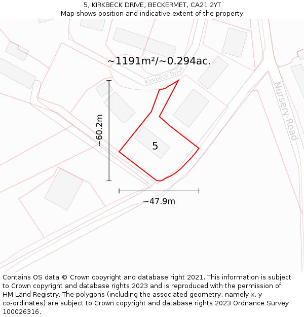 5, KIRKBECK DRIVE, BECKERMET, CA21 2YT: Plot and title map